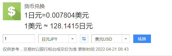 日元对美元汇率创20年新低 年内汇率跌幅超10%